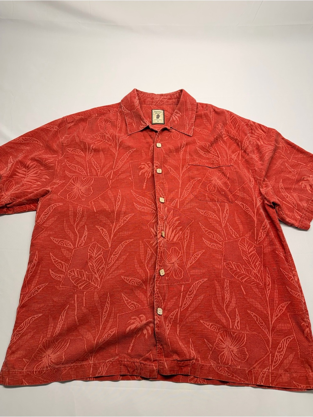 Jamaica Jaxx Silk Hawaiian Shirt XL Coral Tropical Resort Camp Shirt